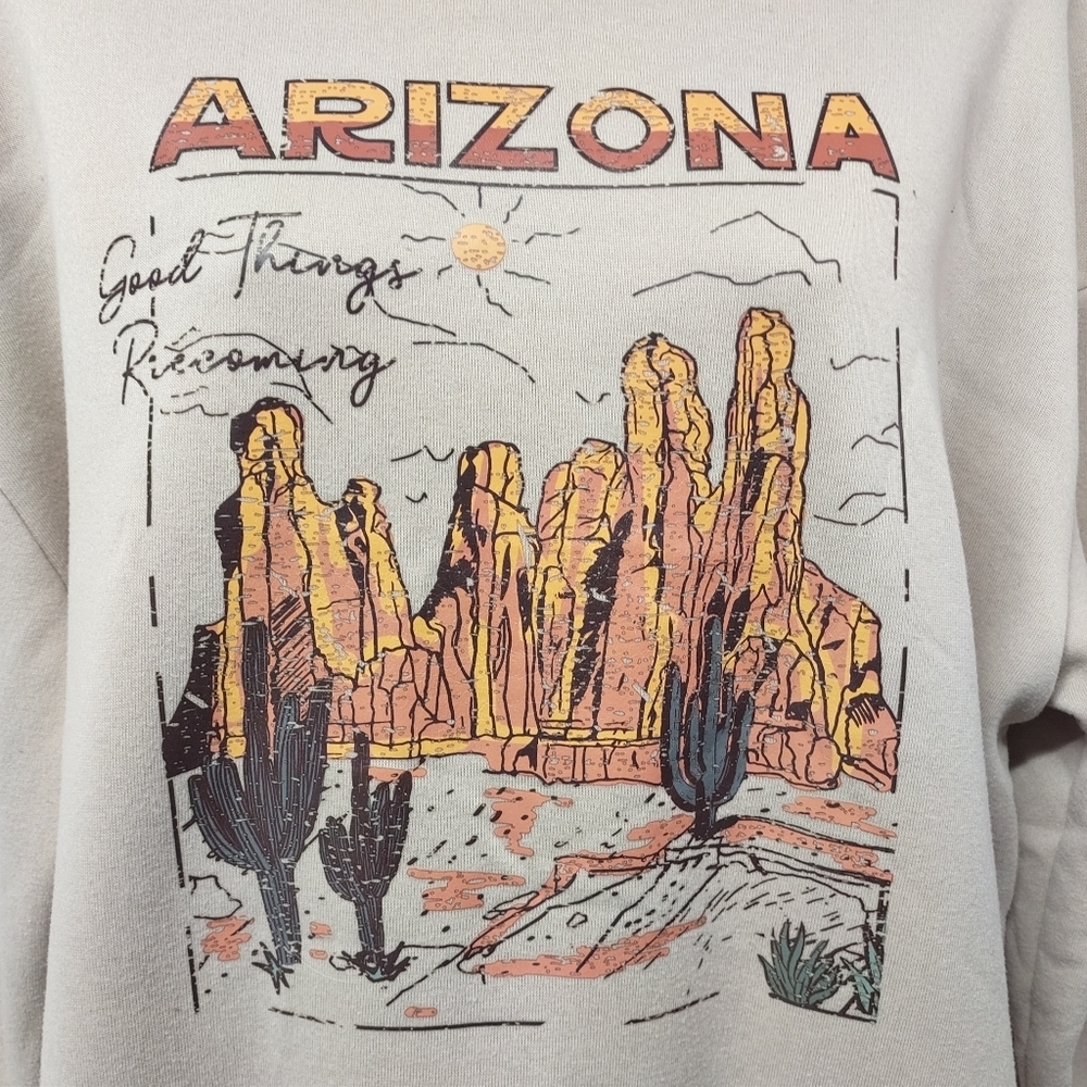 Shein Arizona Women's Tan Orange Pullover Fleece Lined Sweatshirt Size L - Picture 5 of 6